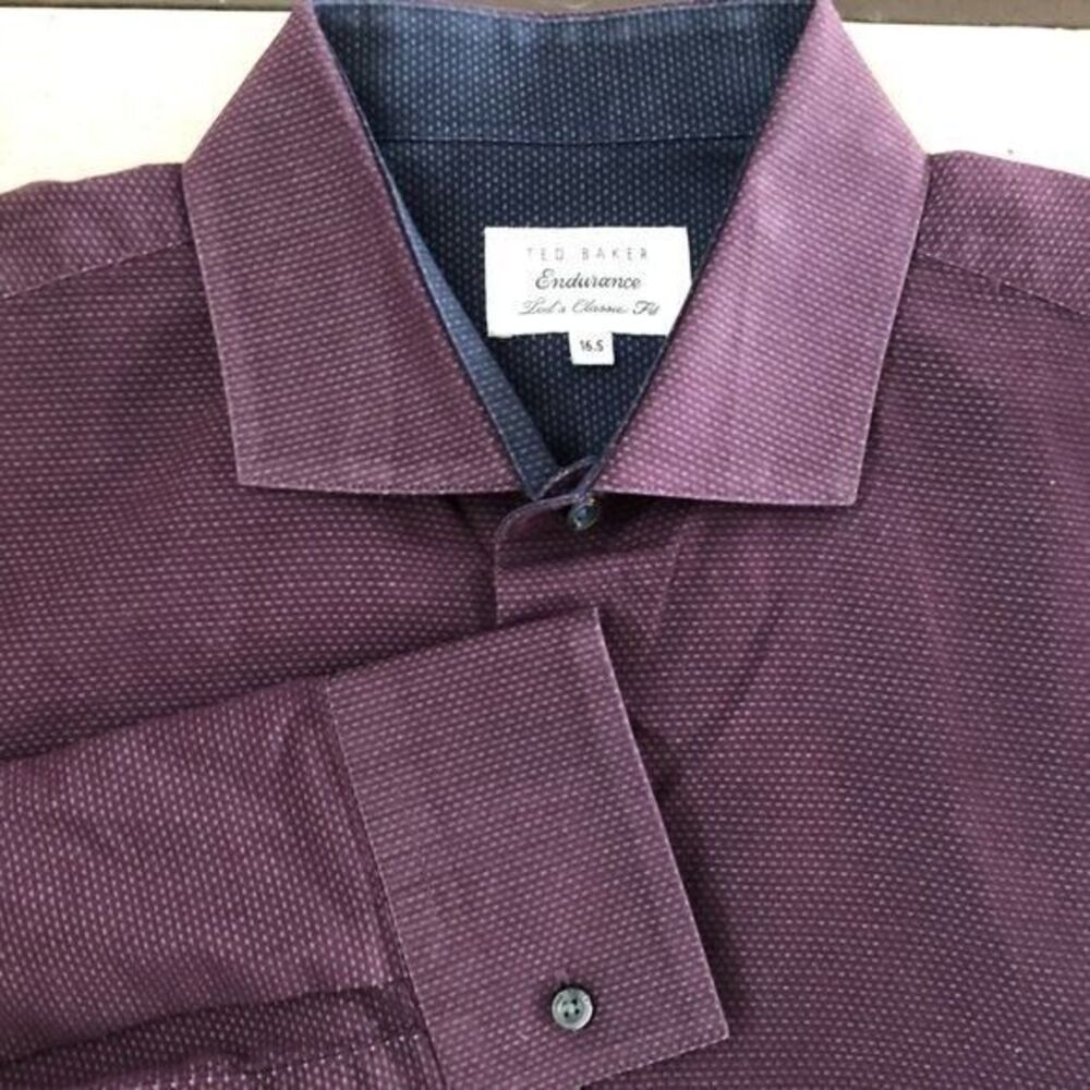 Ted Baker Endurance Classic Fit 16.5 Purple Long Sleeve 100% Cotton‎ Dress Shirt